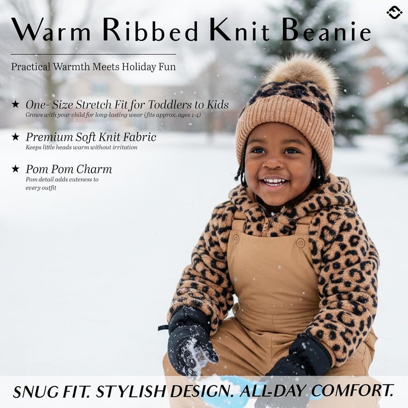 Funky Junque Toddler Pom Beanie – Kids Winter Hat for Ages 1–4, Baby Boy & Girl Knit Beanies, Warm Cozy Knit Snow Hats - Image 2